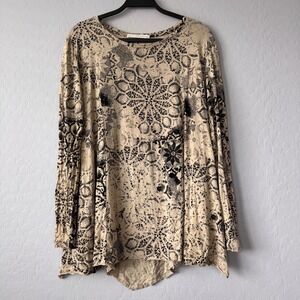 Peruvian Connection Tunic Top Long Sleeve Lace Print Bohemian‎ XS/S
